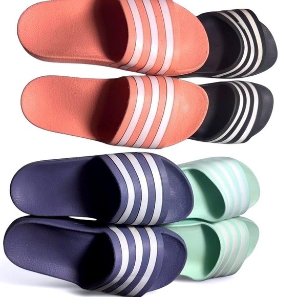 adidas Shoes - Adidas Adilette Aqua Slides Bundle 4 Pairs Coral Navy Mint Black Mens Womens